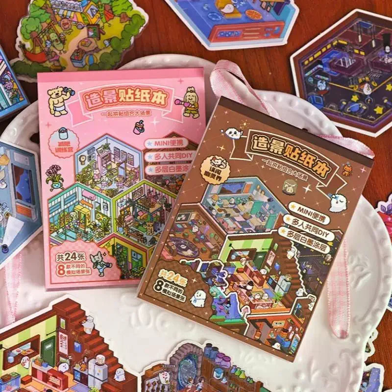 stickers muraux 3d animés enfants rose bleu vert personnages meubles adhésifs chambre transparents