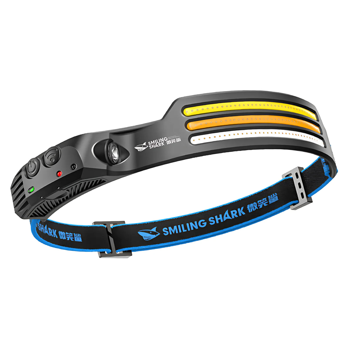 lampe frontale rechargeable led usb multi vitesse noir bleu jaune sportive camping pêche vélo