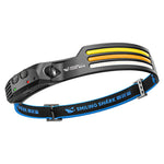 lampe frontale rechargeable led usb multi vitesse noir bleu jaune sportive camping pêche vélo