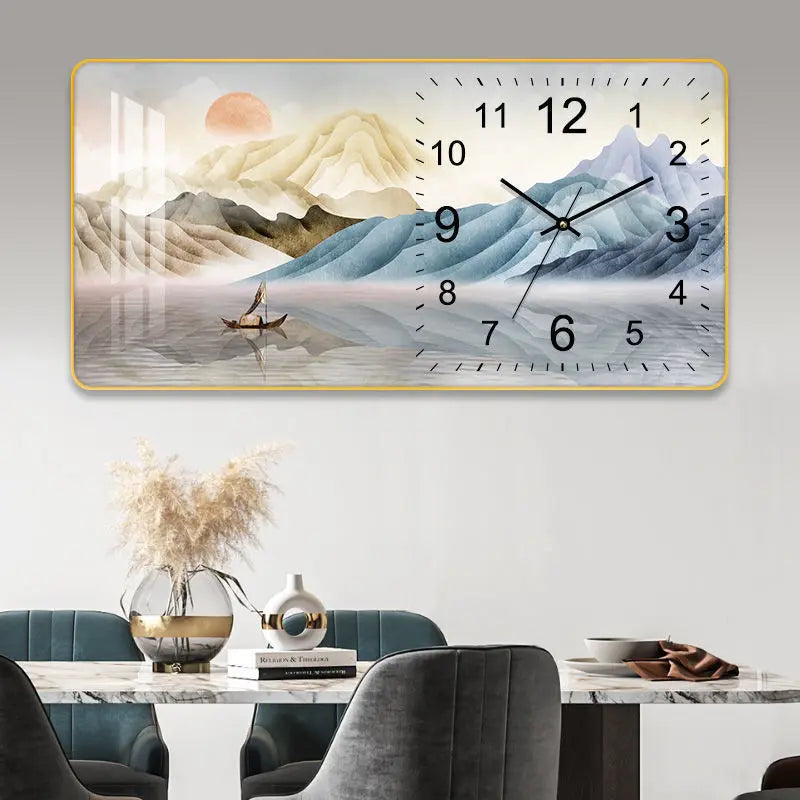 horloge murale décorative paysage montagne moderne grande taille minimaliste acrylique silencieuse quartz