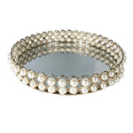 plateau decoratif blanc doré miroir classique clips assiette rond verre