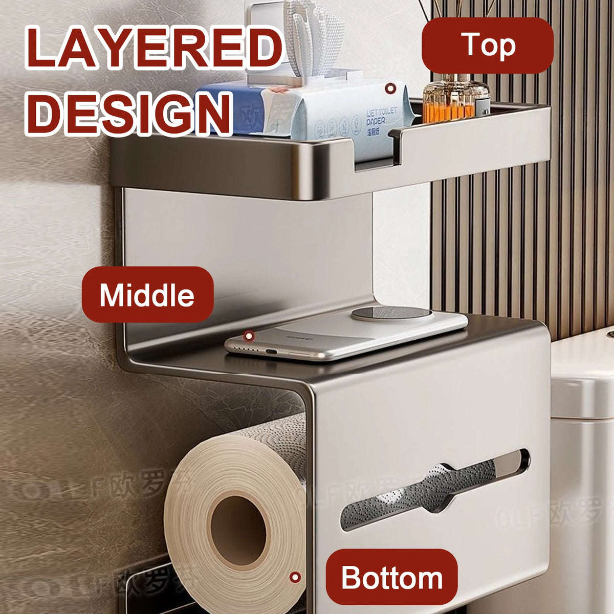support papier toilette mural adhésif gris moderne porte savon gobelet bougie maquillage bijoux