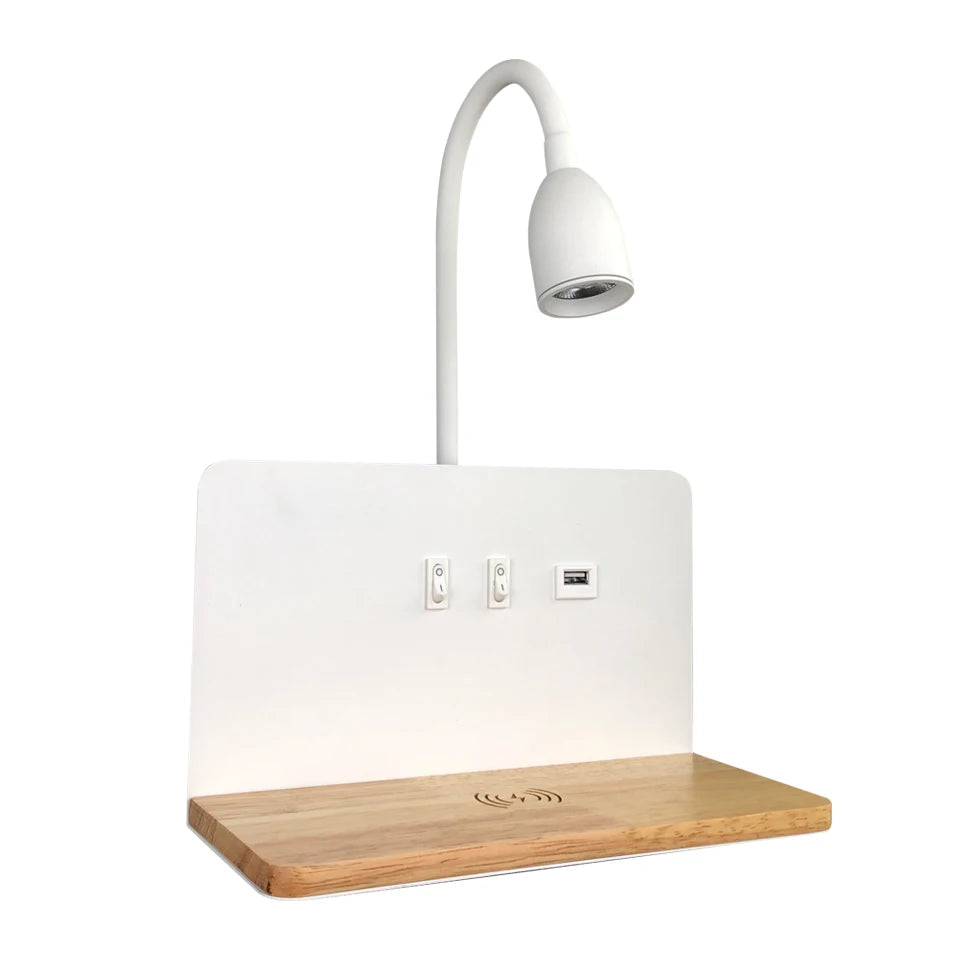 lampe murale moderne chargeur sans fil étagère intégrée LED noir blanc