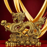 statue dragon doré feng shui pièce ancienne or rouge émailléintérieur décoration maison traditionnelle chinese