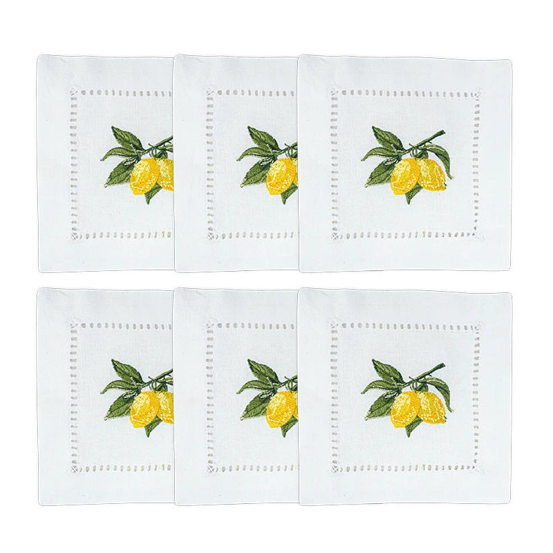 serviettes coton brodées citrons blancs classiques usage maison restaurant decoration table mariage