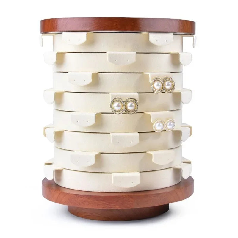 présentoir bijoux rotatif velours bois beige gris moderne clips removable supports individuels
