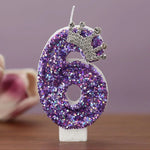 bougies anniversaire chiffres violet paillettes décoratives brillantes gâteau princesse festive