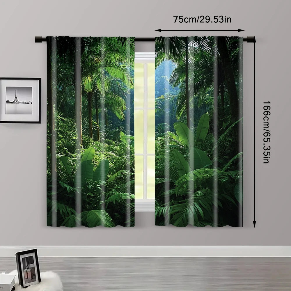 rideau forêt tropicale feuilles palmier vert noir polyester moderne opacité 75x166cm 105x230cm 130x210cm
