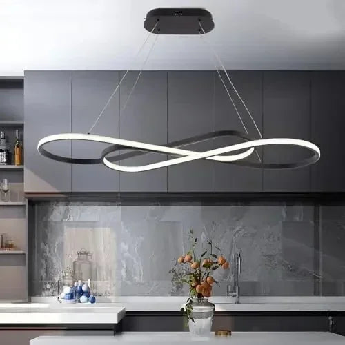 suspension lumineuse moderne or blanc anneaux entrelacés éclairage led réglable télécommande fixations chambre restaurant