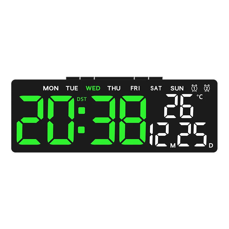 Horloge numérique LED affichage temps jour date température noir blanc vert bleu.orange moderne