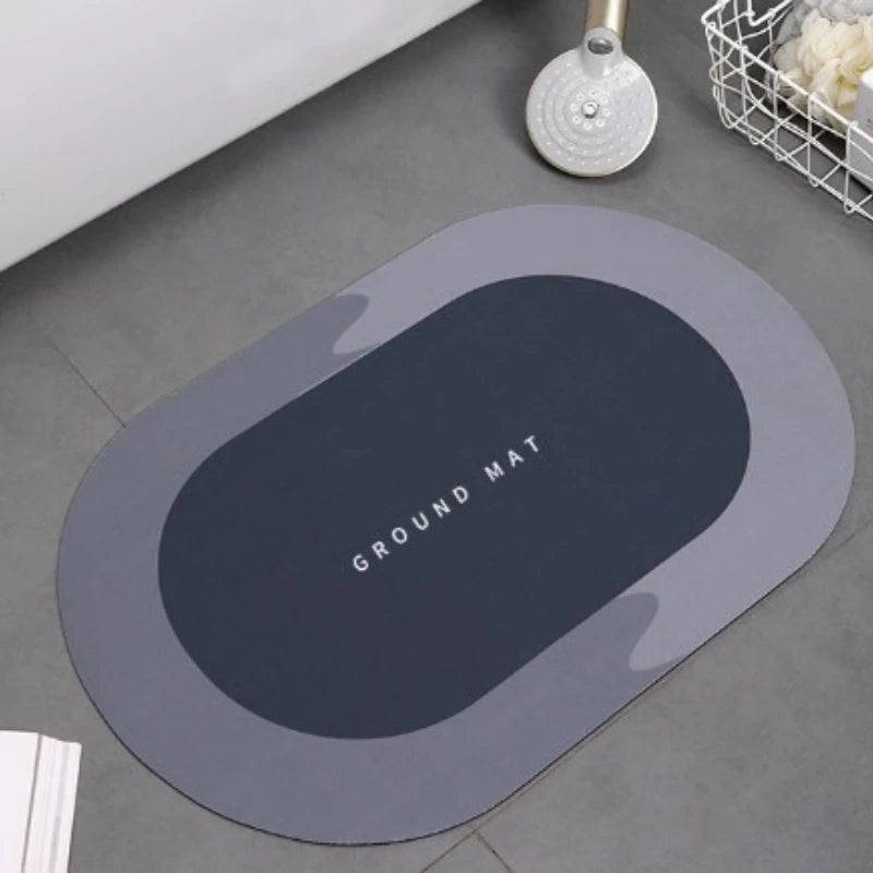 tapis bain ovale double couleur moderne salle bain gris bleu violet vert marron sans