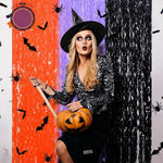 rideau décoratif halloween orange violet noir rayures chauves souris araignées adhésif opacité festif