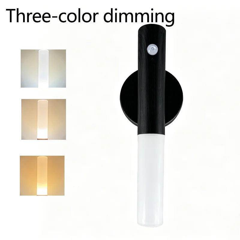 lampe nuit détecteur mouvement rechargeable usb blanc noir bois moderne minimaliste translucent fixe aimant