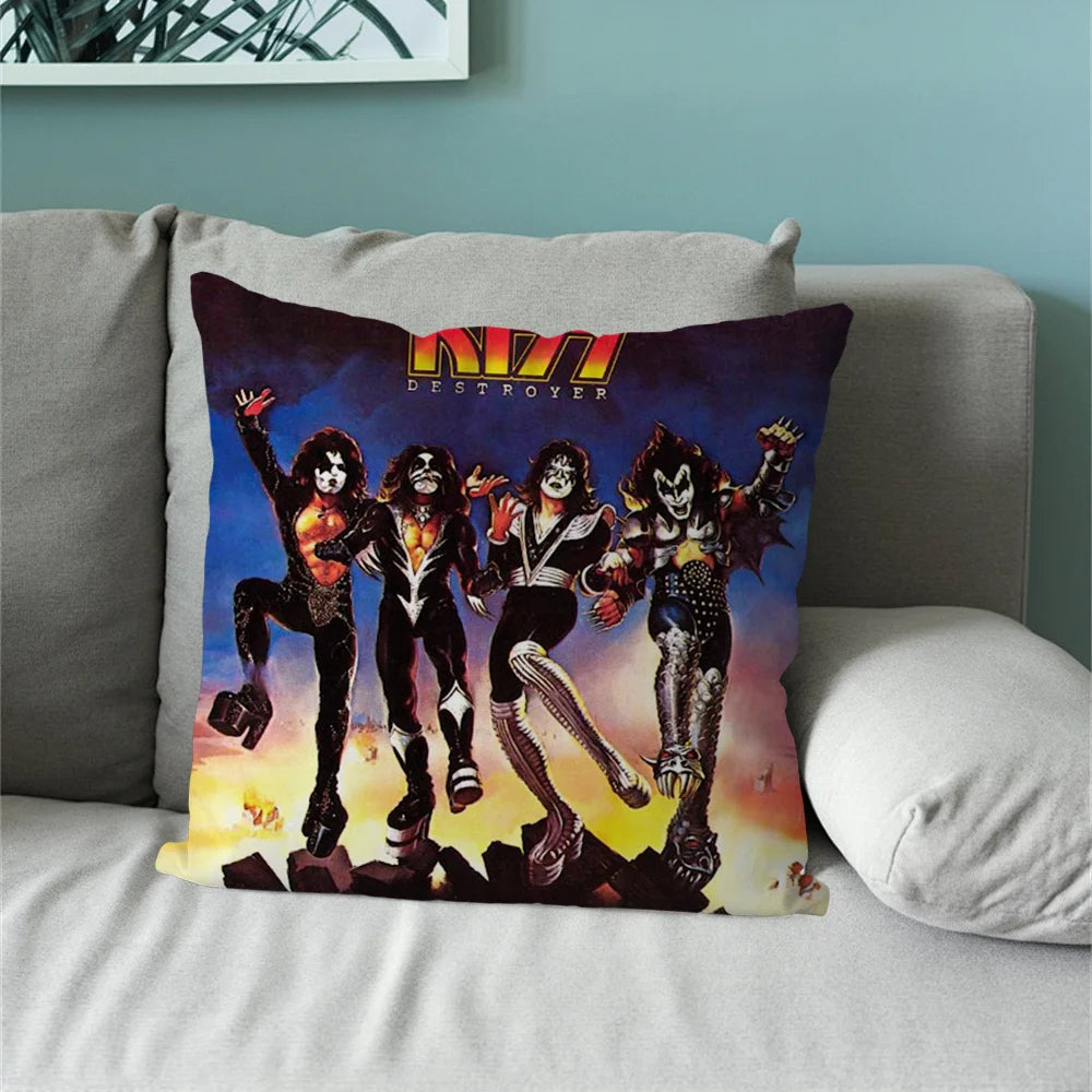 taie d'oreiller motif kiss rock noir imprimé polyester coton décoratif coussin siège salon voiture