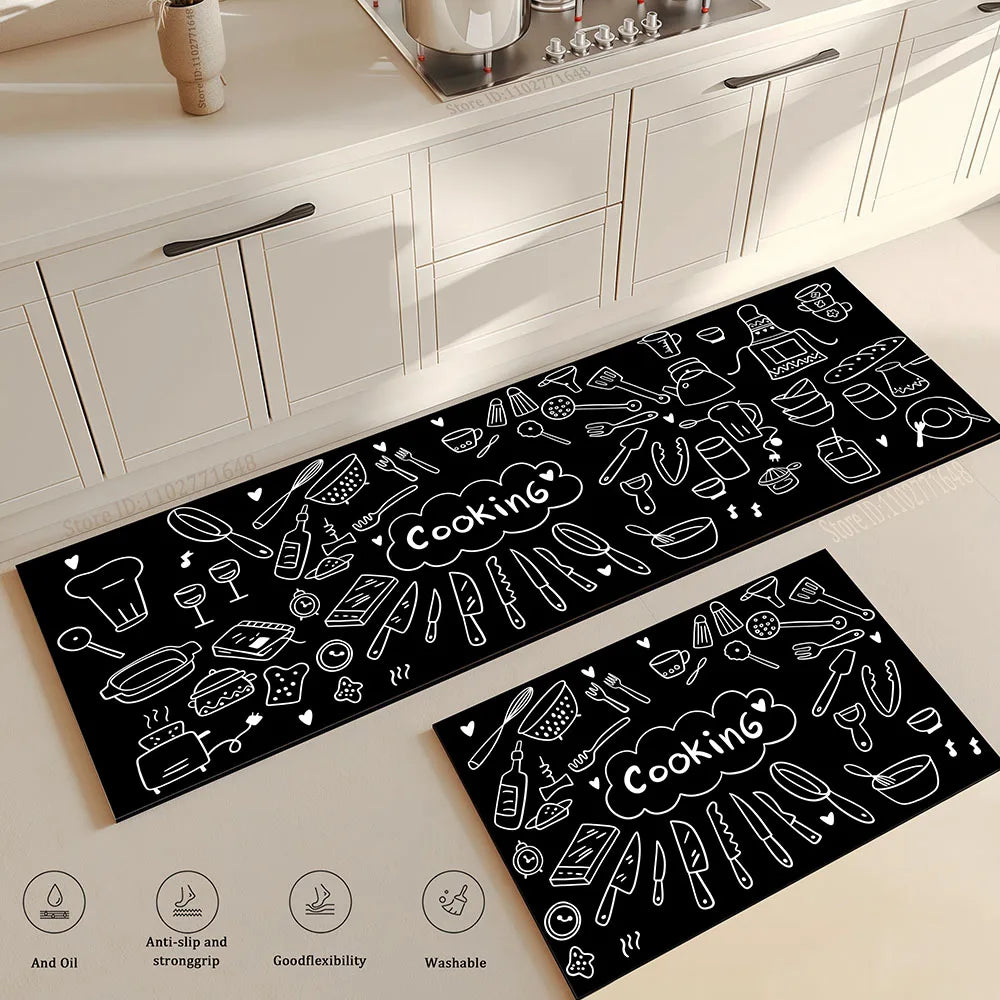 tapis cuisine noir motifs graphiques anti dérapant moderne 40x60cm 50x80cm