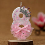 bougies numériques anniversaire forme chiffres paillettes strass rubans bleu rose décoratives féminines