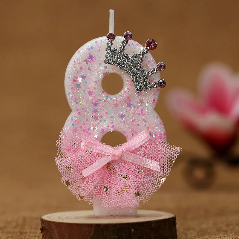 bougies numériques anniversaire forme chiffres paillettes strass rubans bleu rose décoratives féminines