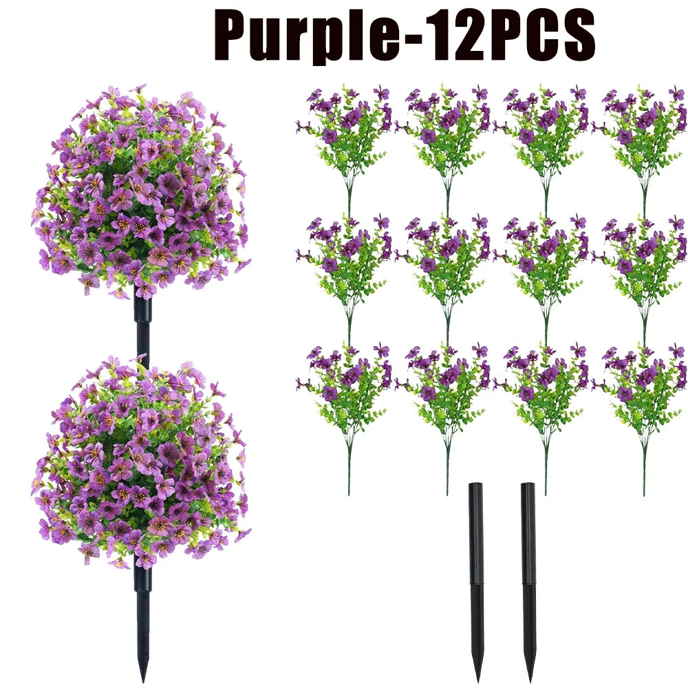 bouquets artificiels violet vert modernes decoration exterieure intérieure 35cm fleurs feuilles