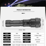 lampe torche rechargeable led noire modes zoom télescopique ipx4 étanche USB