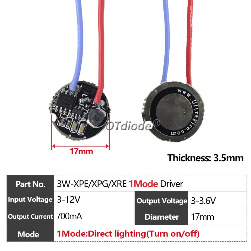 circuit intégré led 3w 5w 10w vert bleu noir 17mm 20mm 22mm 1mode 5modes