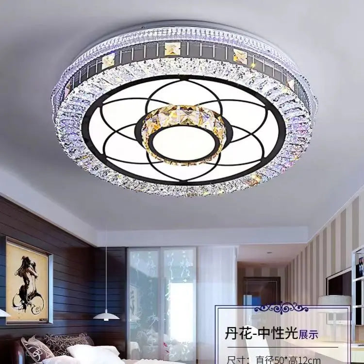 plafonnier moderne led noir blanc cristal fleurs cercles concentriques strass chambre salon