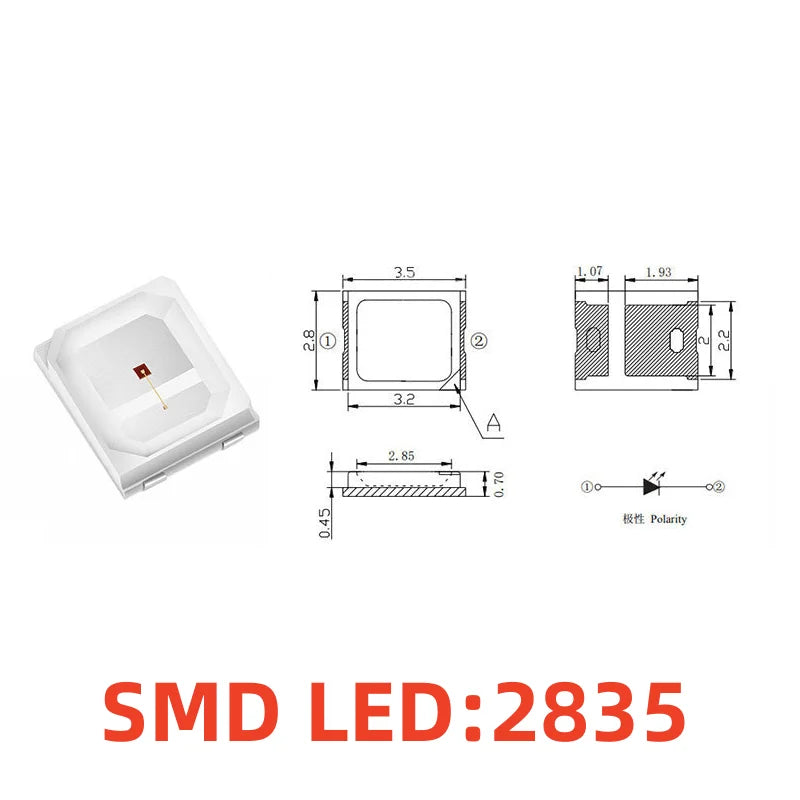 diodes led smd 2835 blanc froid chaud jaune rose violet bleu vert orange rouge