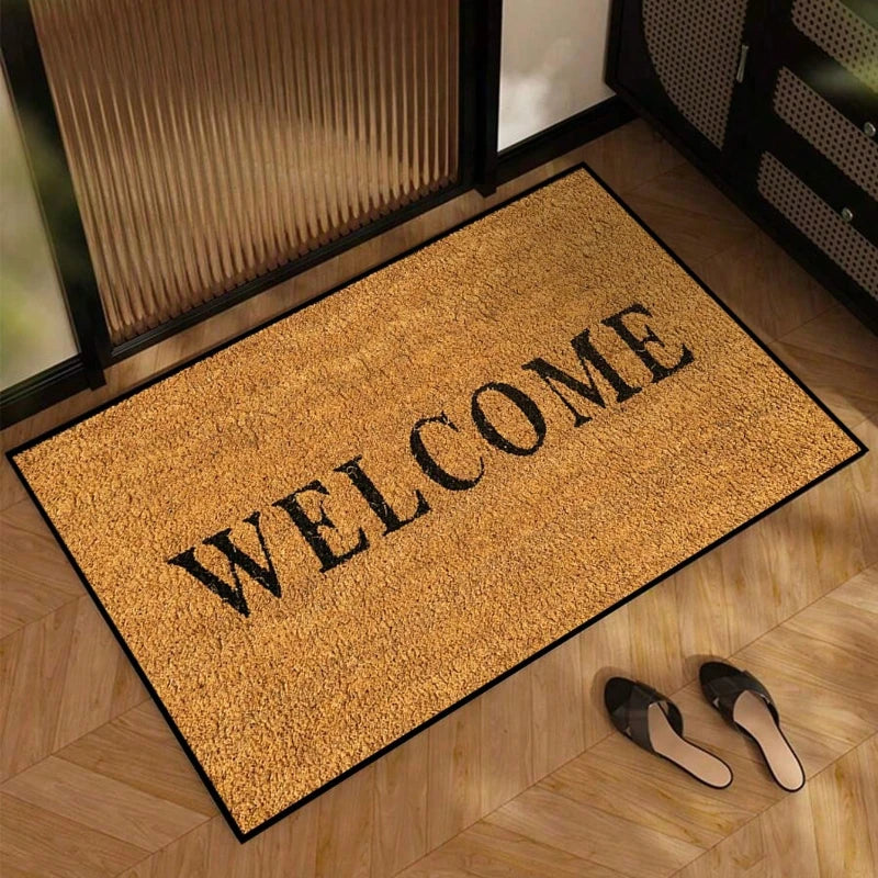 tapis d'entrée marron clair texturé welcome extérieur résistant antidérapant moderne classique durable