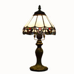 lampe table tiffany verre coloré motifs géométriques vert marron blanc rouge bleu traditionnelle chambre
