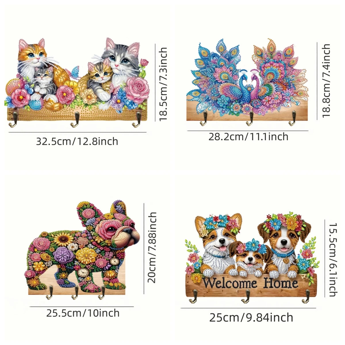 porte clés mural bois fleurs animaux applicateur stylo plaque support ruban adhésif multicolore artisanal