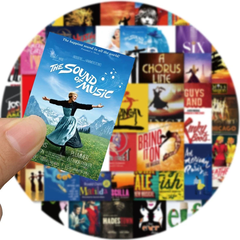 autocollants musique broadway théâtre enfants stickers illustrés adhésifs variés couleurs opaques