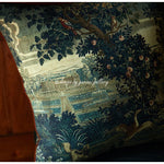 taies d'oreiller jacquard imprimées motif floral paysage vintage bleu vert beige respectueux environnement dimension