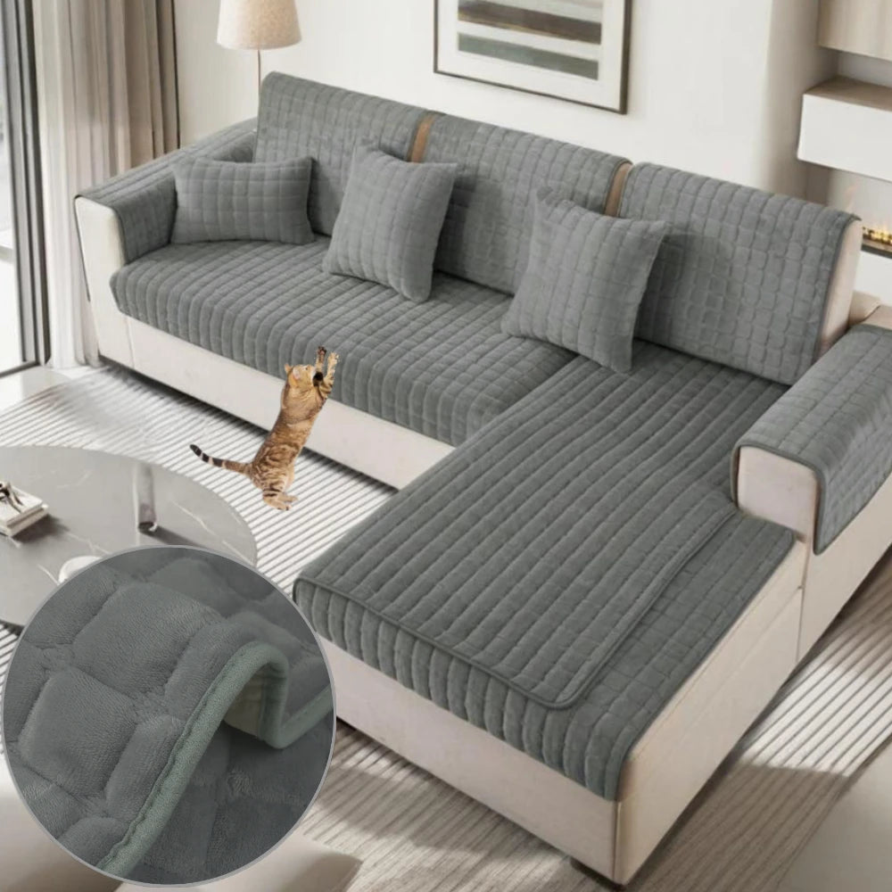 housse canapé angle gris rayures horizontales moderne textile polyester lavable protection salon hiver chaud