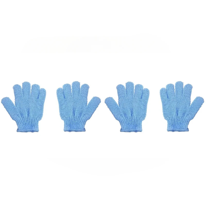 gants bain exfoliants doux microfibre violet rose jaune bleu vert