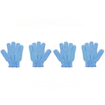gants bain exfoliants doux microfibre violet rose jaune bleu vert