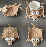 sous verres crochetés forme animale couleur beige vert bleu texturés humoristiques