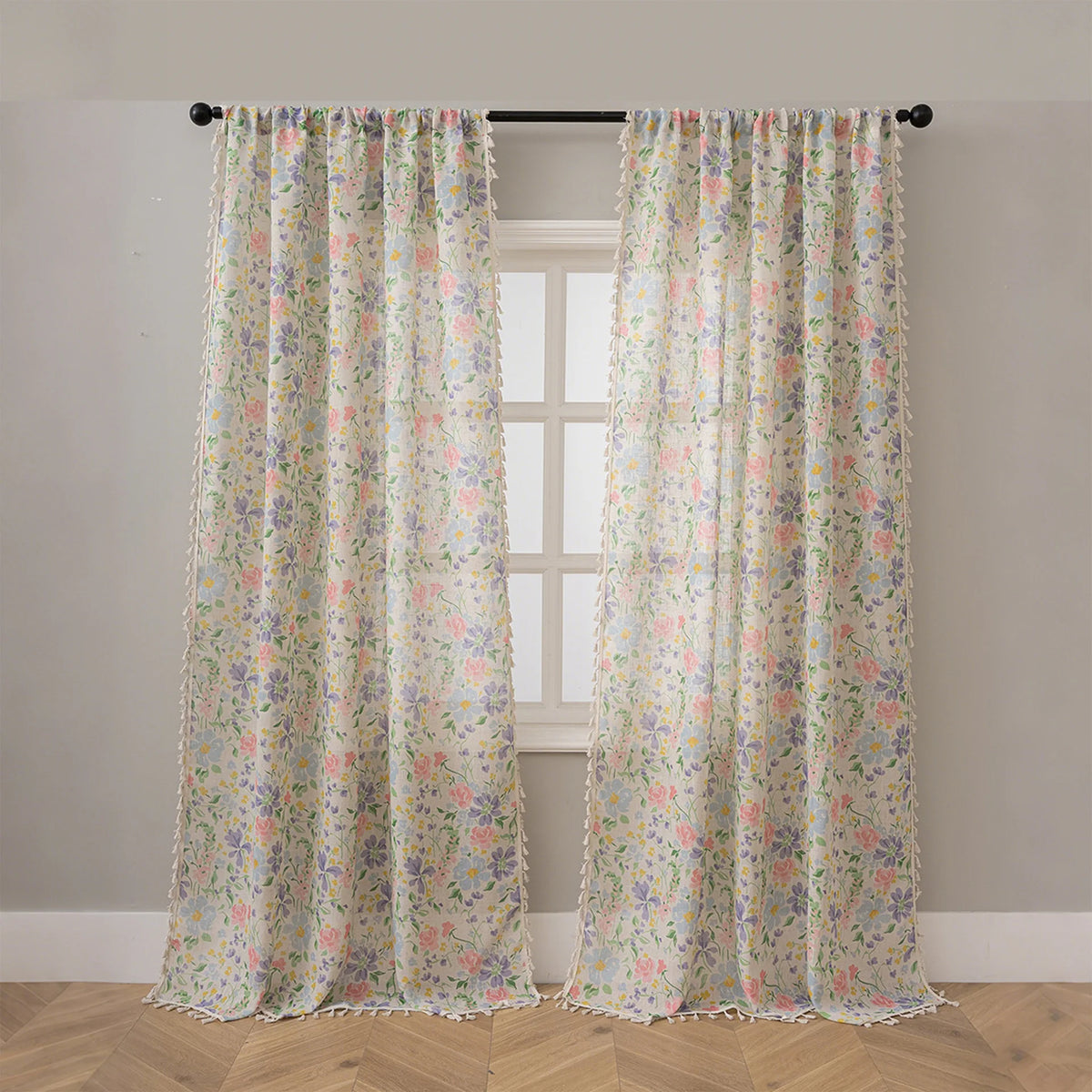rideau fleuri transparent polyester moderne maison blanc vert bleu rose orange