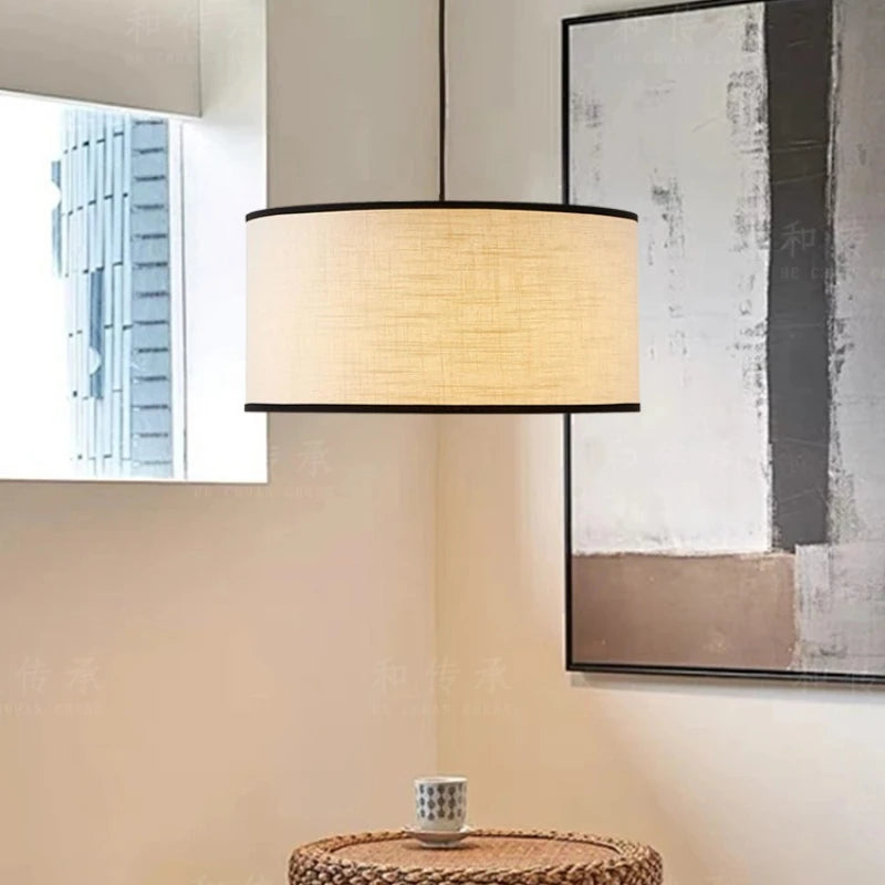 lampe suspendue tissu moderne beige noir 30cm 40cm 50cm opaque chambre restaurant