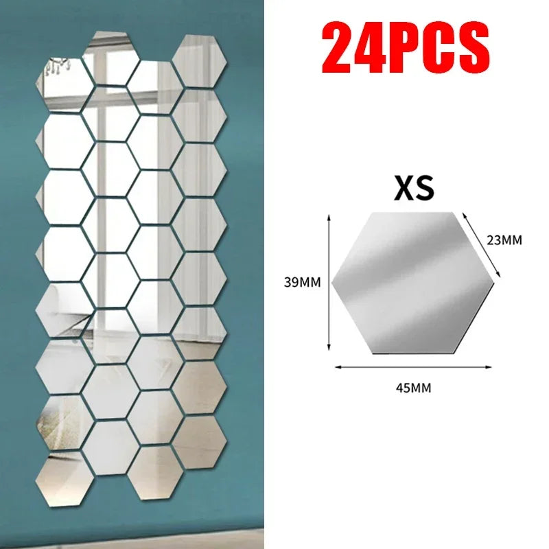 miroirs hexagonaux modernes argent doré adhésifs auto collants amovibles acrylique translucides décoration murale maison