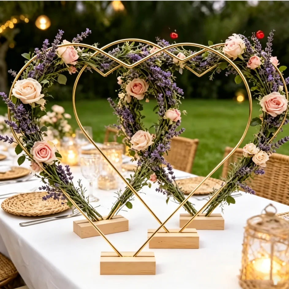 cadres formes coeurs fleurs roses velours tables mariage anniversaire decoration festive bougies nappes chaises