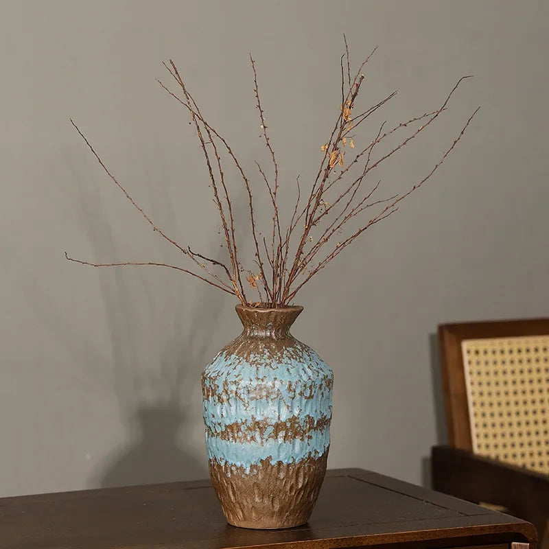 vases céramique noir blanc bleu marron texture rustique moderne fleurs artificielles