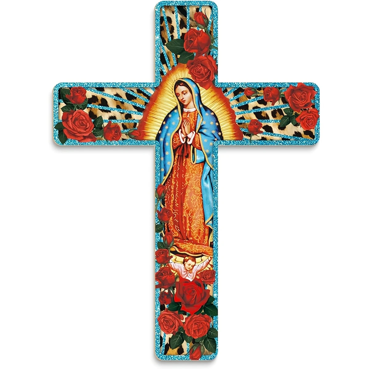 décoration murale bois croix artisanale fleurs multicolore fond sombre religieuse farmhouse pastorale