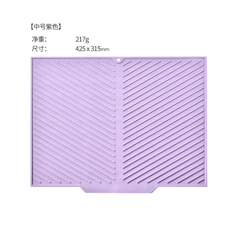 tapis cuisine silicone gris violet rayures diagonales moderne antidérapant respectueux environnement opaquet adhésif