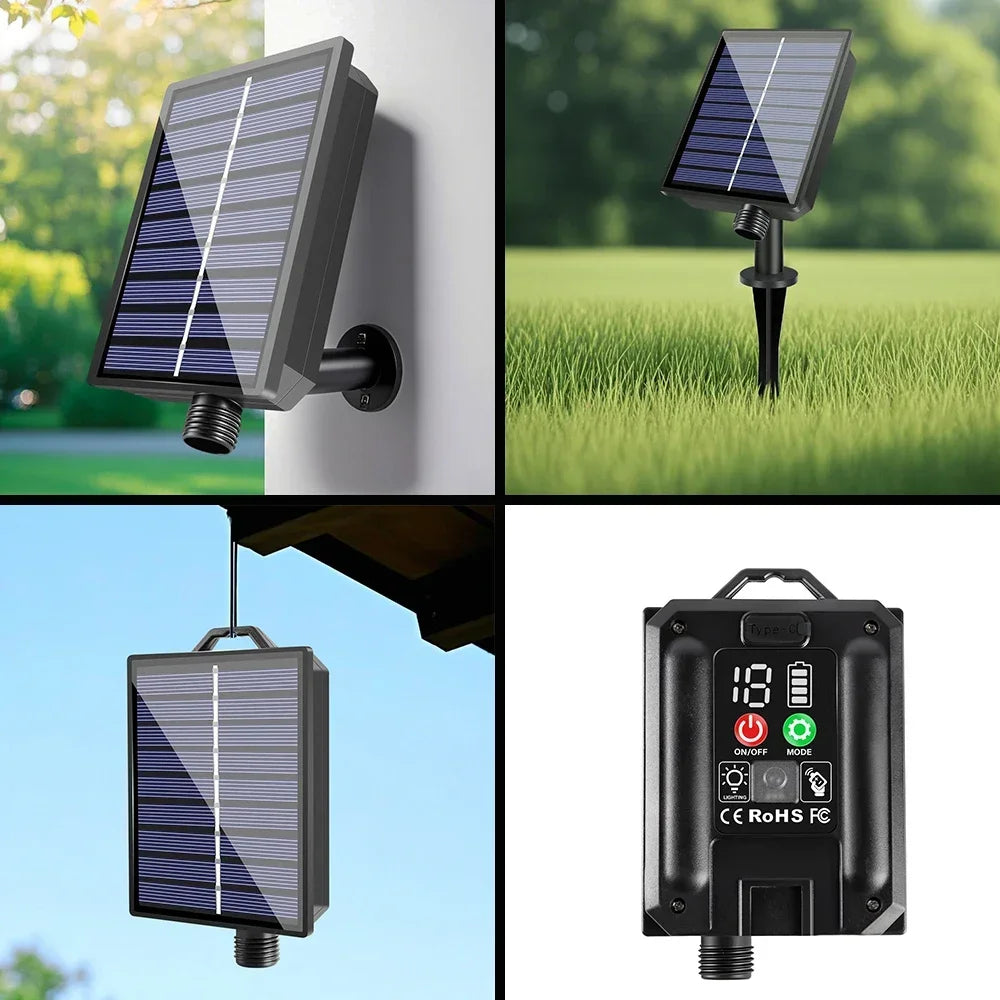 guirlande lumineuse solaire moderne 10m 15bulbes télécommande boules transparentes dorées clips