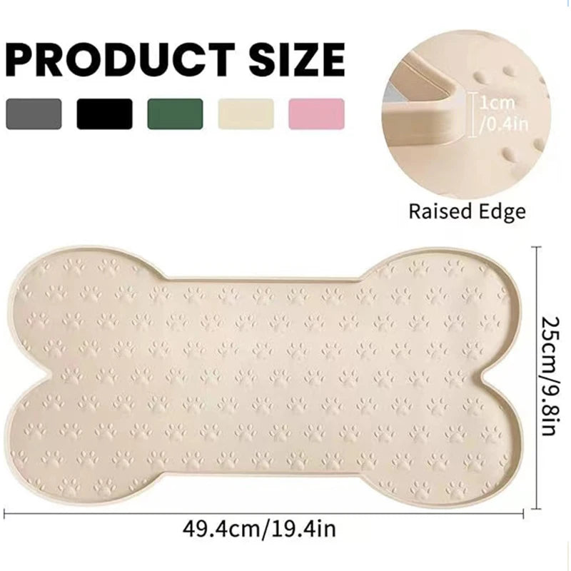 tapis silicone chien imprimé pattes beige clair moderne deux bols