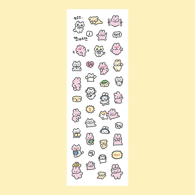 sticker kawaii animal mignon dessin animé rose blanc bleu vert gris noir adhésif personnages