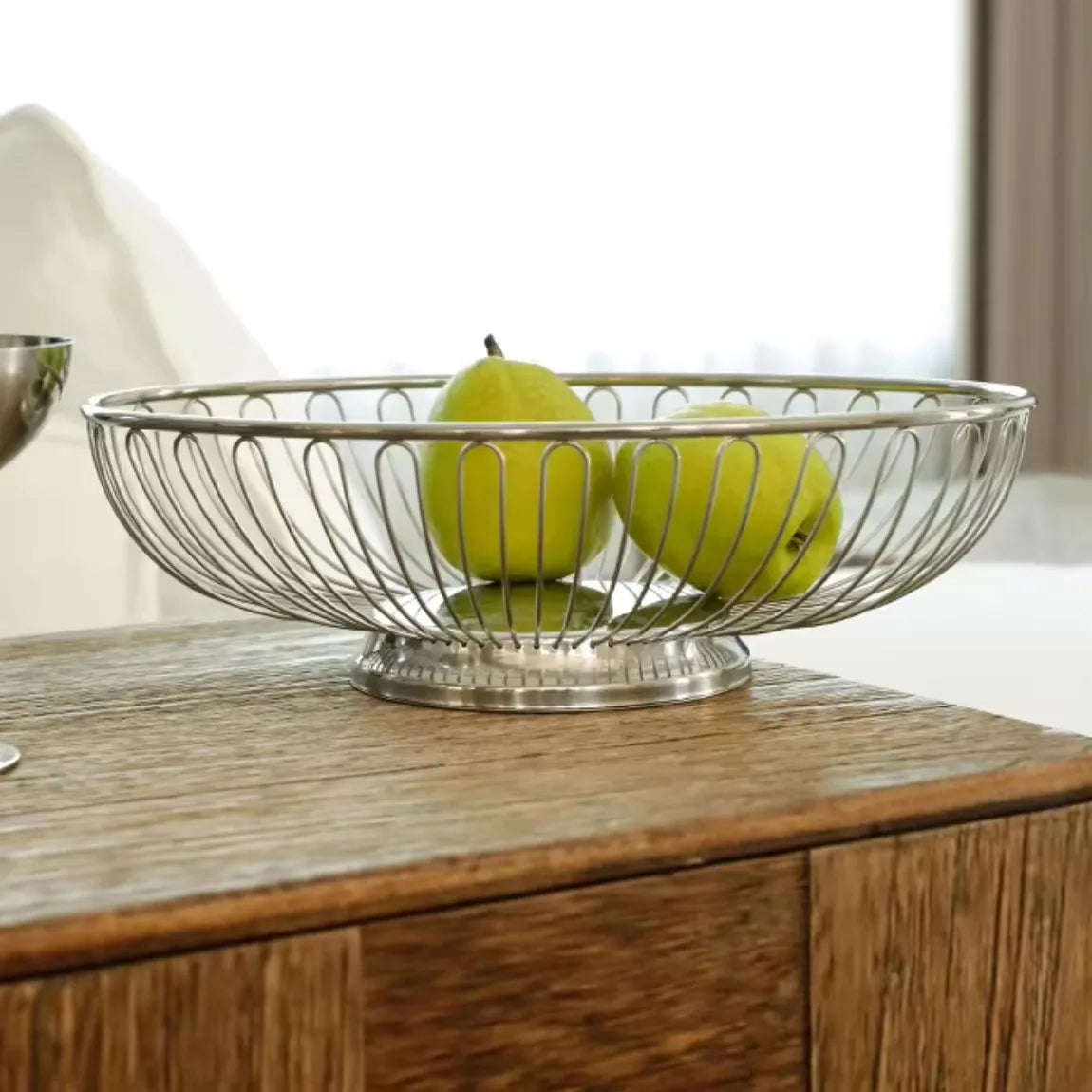 corbeille fruits argentée filetée moderne acier inoxydable respectueuse l'environnement utilisation multiple