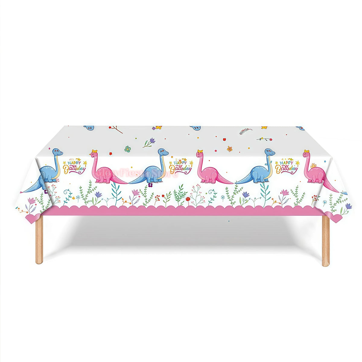 nappe plastique dinosaure motif enfant anniversaire decoration table verte marron blanc