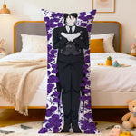 coussin allongé anime violet bleu blanc fleurs stylisées personnages 100 polyester double face imprimé