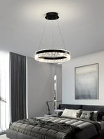 suspension lumineuse or noir blanc cristaux facettés moderne câbles réglables lumière chaude