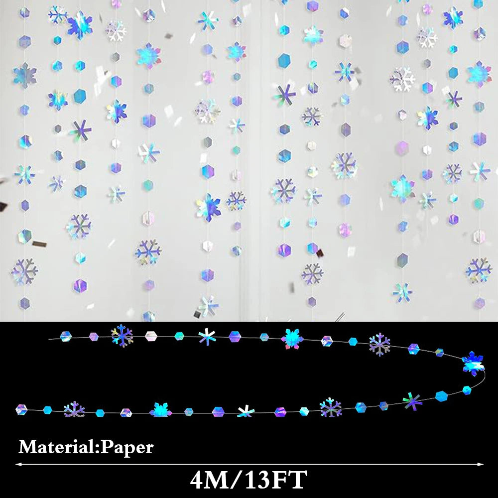 guirlande flocons neige holographique bleu argenté mariage anniversaire noël festive